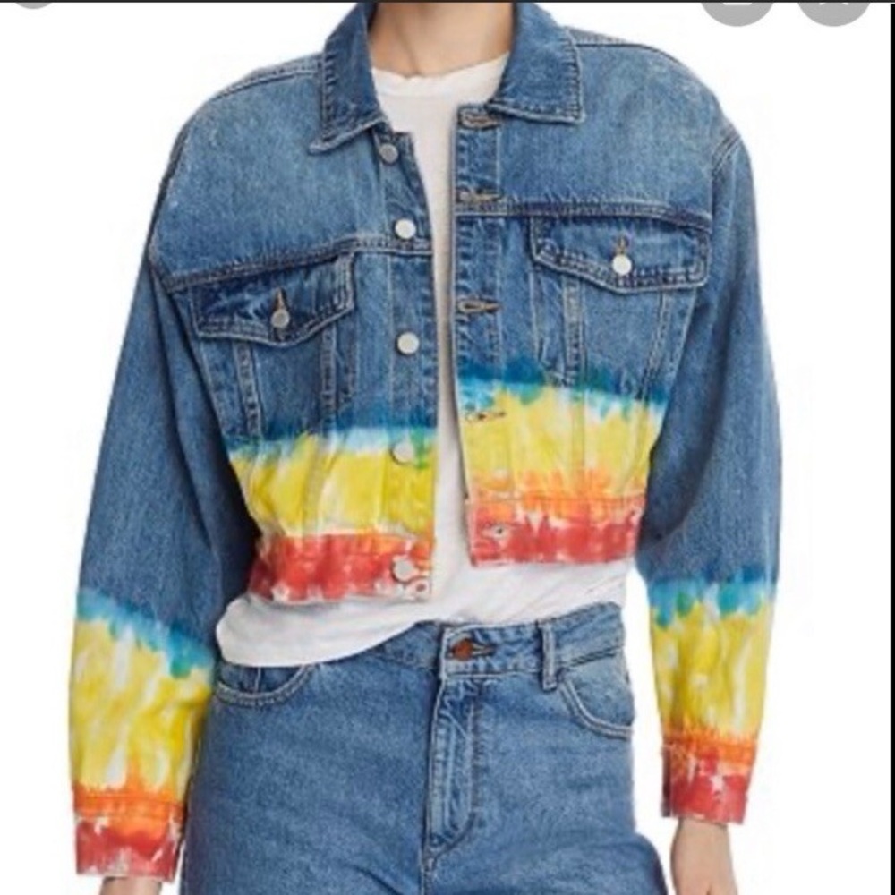 Blank NYC "Blow The Bag" cropped distressed tie-dye denim jacket - Size M NWT‎